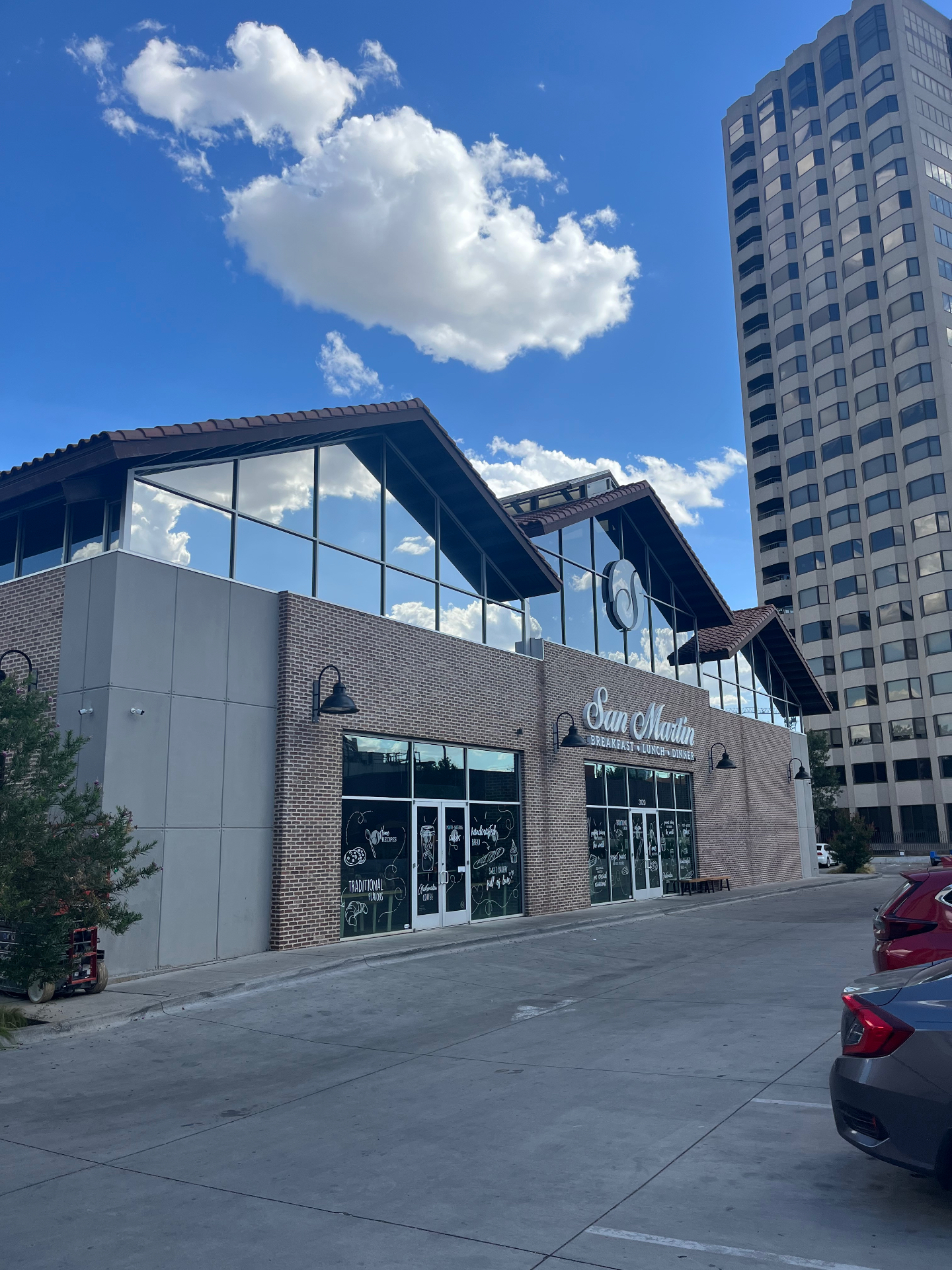 San Martin Bakery building with large tinted glass windows